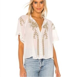Free People Dahlia Embroidered Top White Small